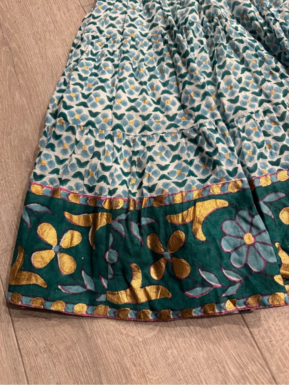 Oliphant Smocked Floral Ruffle-Sleeve Mini Dress Teal Small - Picture 9 of 11
